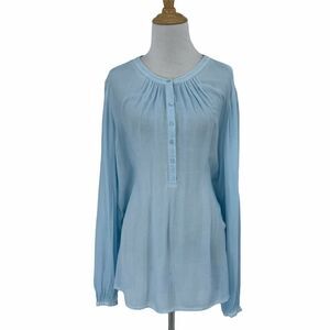 Tommy Hilfiger Thin Sheer Blouse Women's Size M Pleated Neck Blue Peplum Top